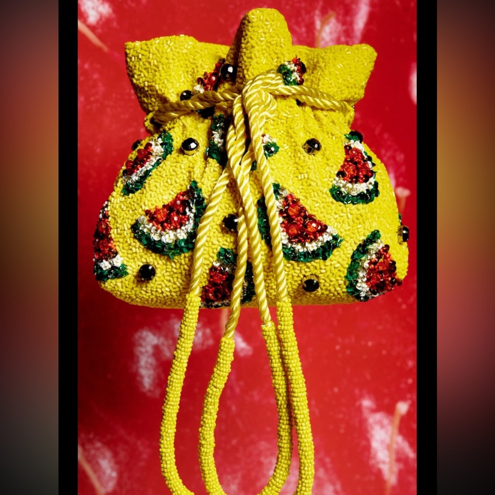 Zara beaded watermelon pattern bucket bag, rope shoulder strap - Picture 3 of 10